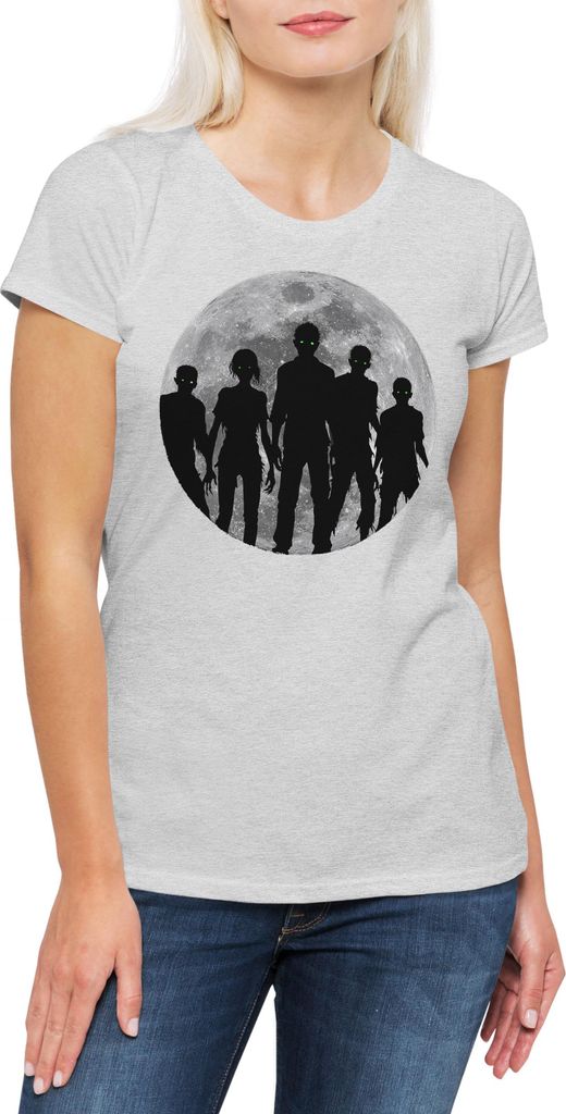 Urban Backwoods Zombie Moon, Damen T-Shirt, Farbe: Hellgrau, Größe: XS