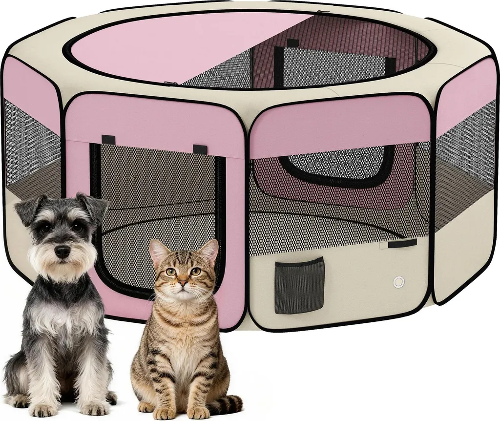 Enclos pour animaux pliable et portable 120cm rose pour chien et chat