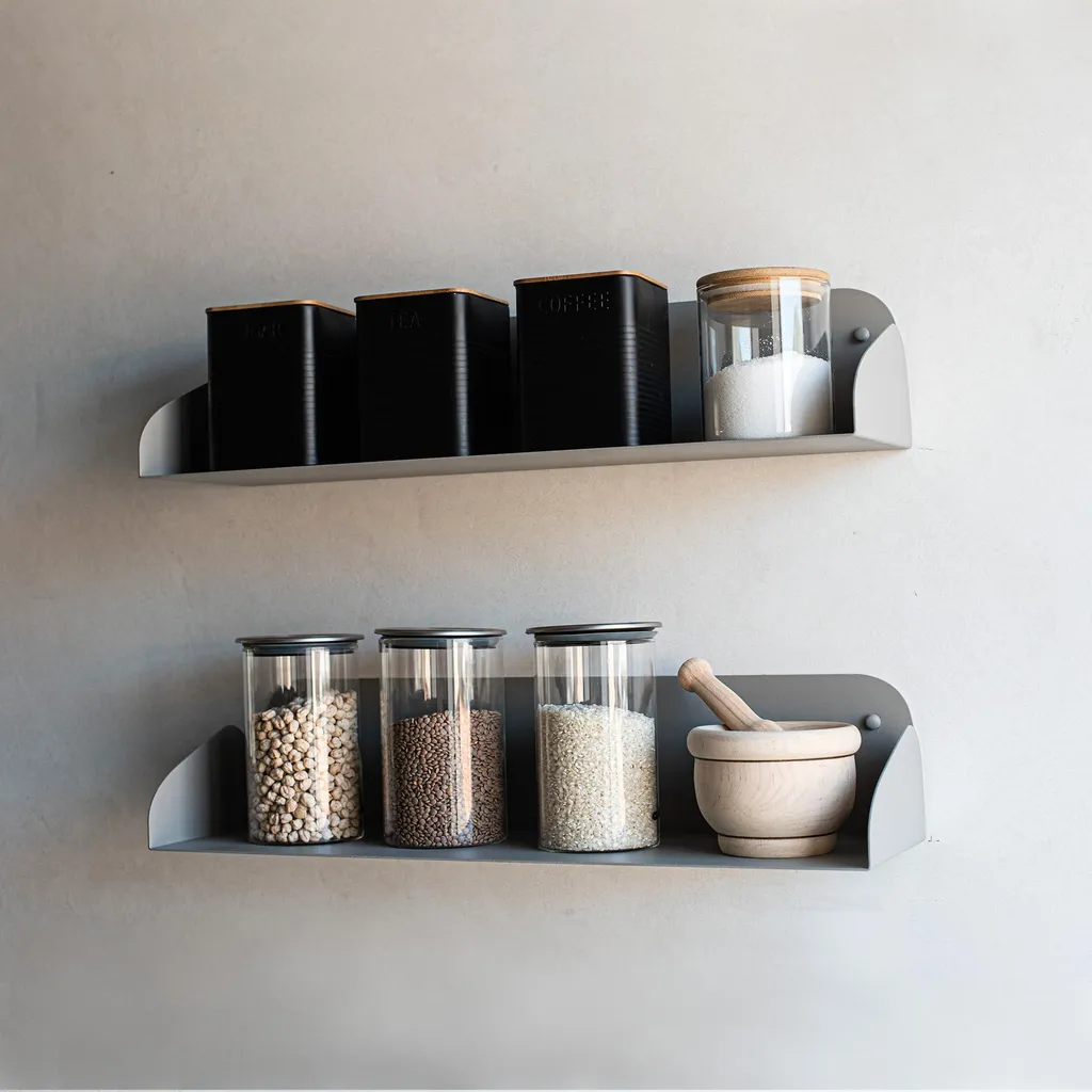 Étagère murale de cuisine ou salle de bain en métal gris 60 cm x 2