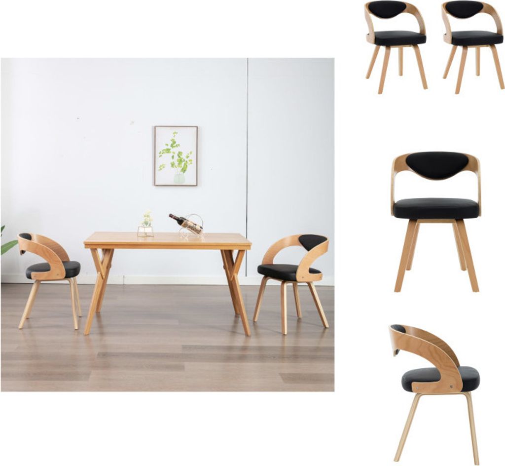 vidaXL Esszimmerstühle 2 Stk. Schwarz Bugholz und Kunstleder - Esszimmerstühle
