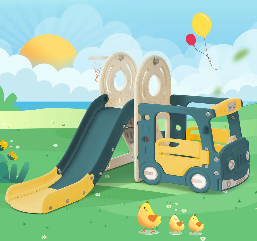 Scivolo 4 in 1 Fortuna Lai Bus: Resistenza e Divertimento Outdoor/Indoor