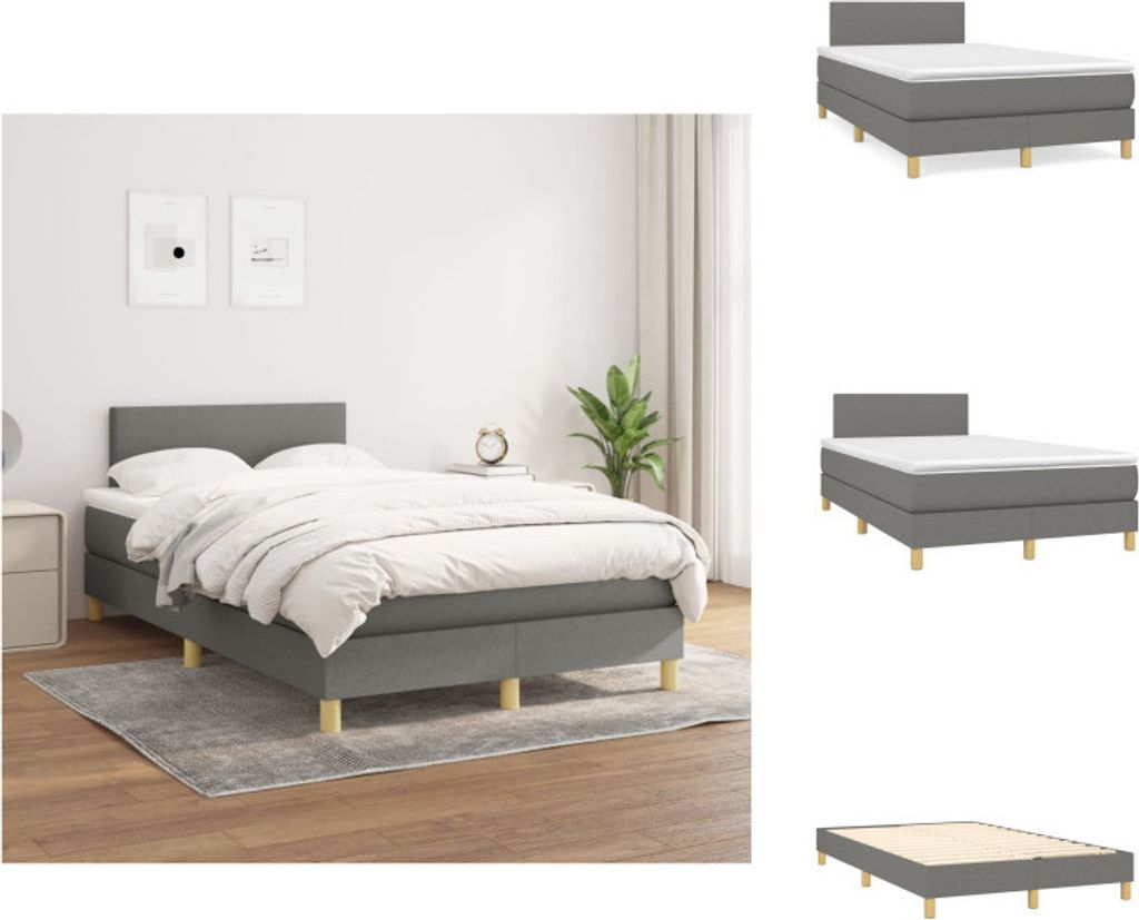 vidaXL Boxspringbett mit Matratze Dunkelgrau 120x200 cm Stoff - Betten & Bettgestelle