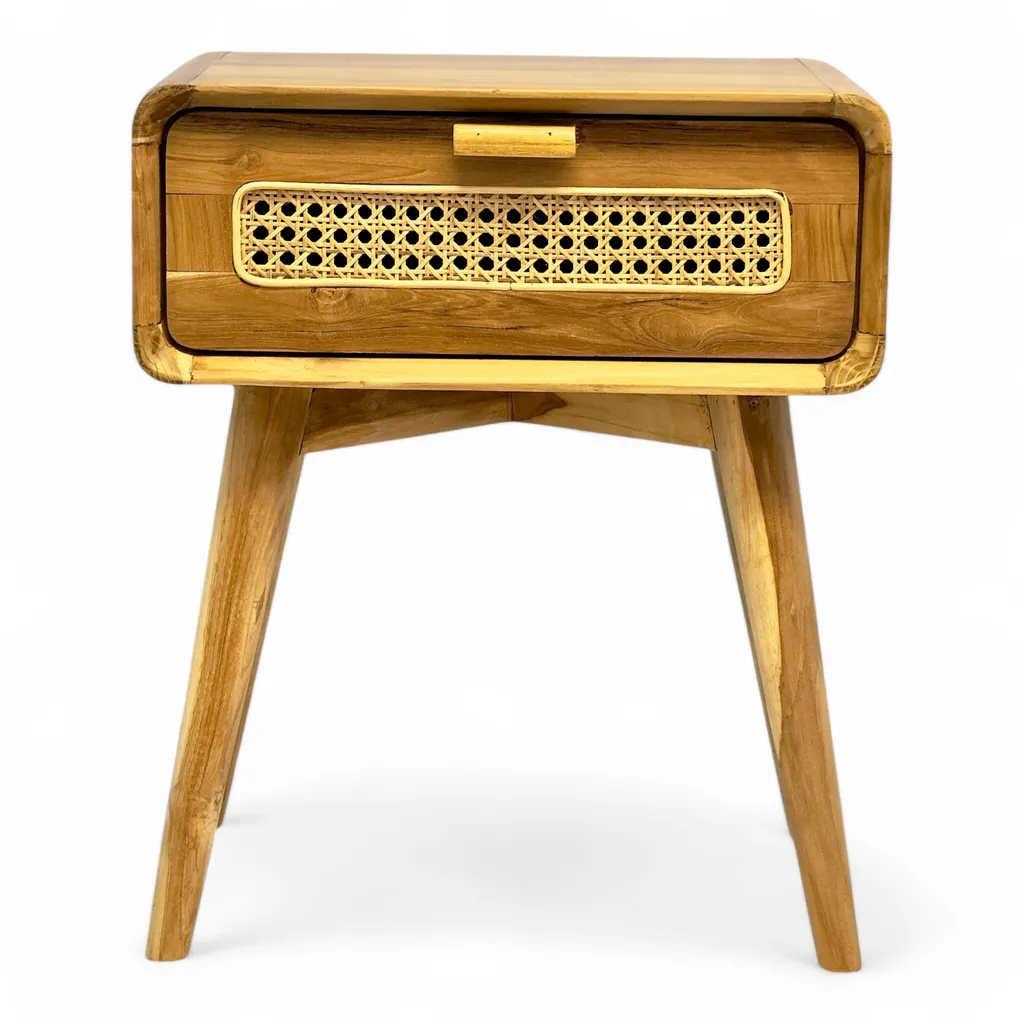 Table basse en rotin fait main avec aspect teck rétro - 3