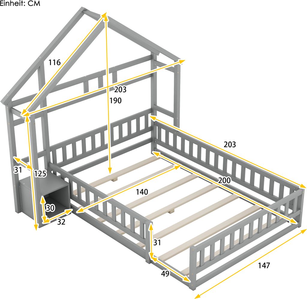 CDGlobal Kinderbett 140x200cm mit Rausfallschutz, Produktbild 3