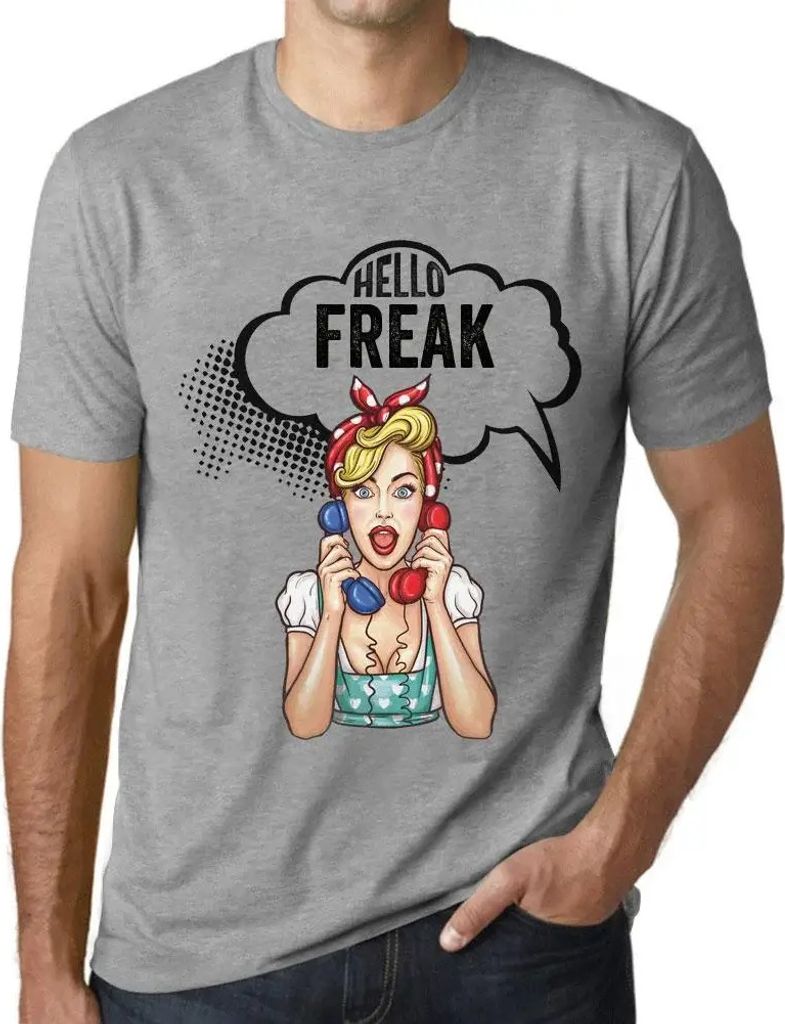 Herren Grafik T-Shirt Hello Freak Öko-Verantwortlich Vintage Jahrgang Kurzarm Lustige Druck Geburtstag Geschenk Mann
