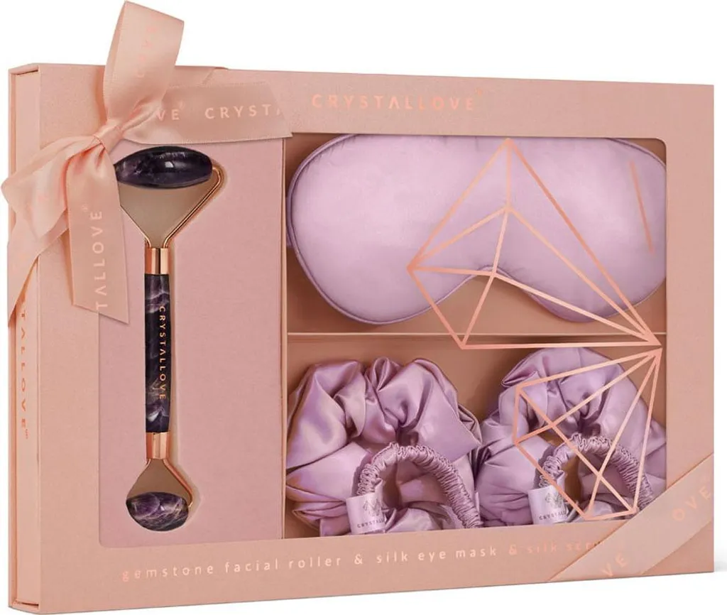 CRYSTALLOVE Amethyst Home SPA Set: Rullo Ametista e Seta Naturale