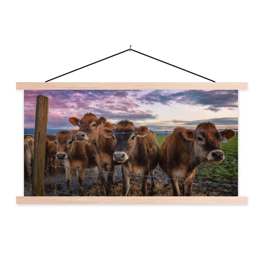 MuchoWow Textilposter Kuh - Tiere - Kühe 150x75 cm mit holzfarbenen Rahmen - Plakate