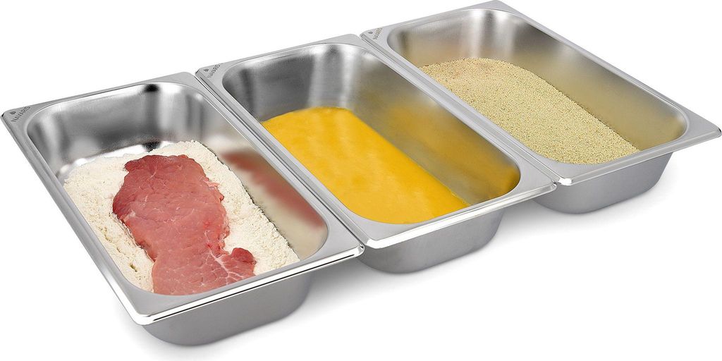 Navaris Panier-Set aus Edelstahl 3-teilig - 3x Schale zum Panieren 32,5 x 17,5 x 6,5 cm - Schnitzel Fleisch Fisch - Metall Panierstraße rechteckig