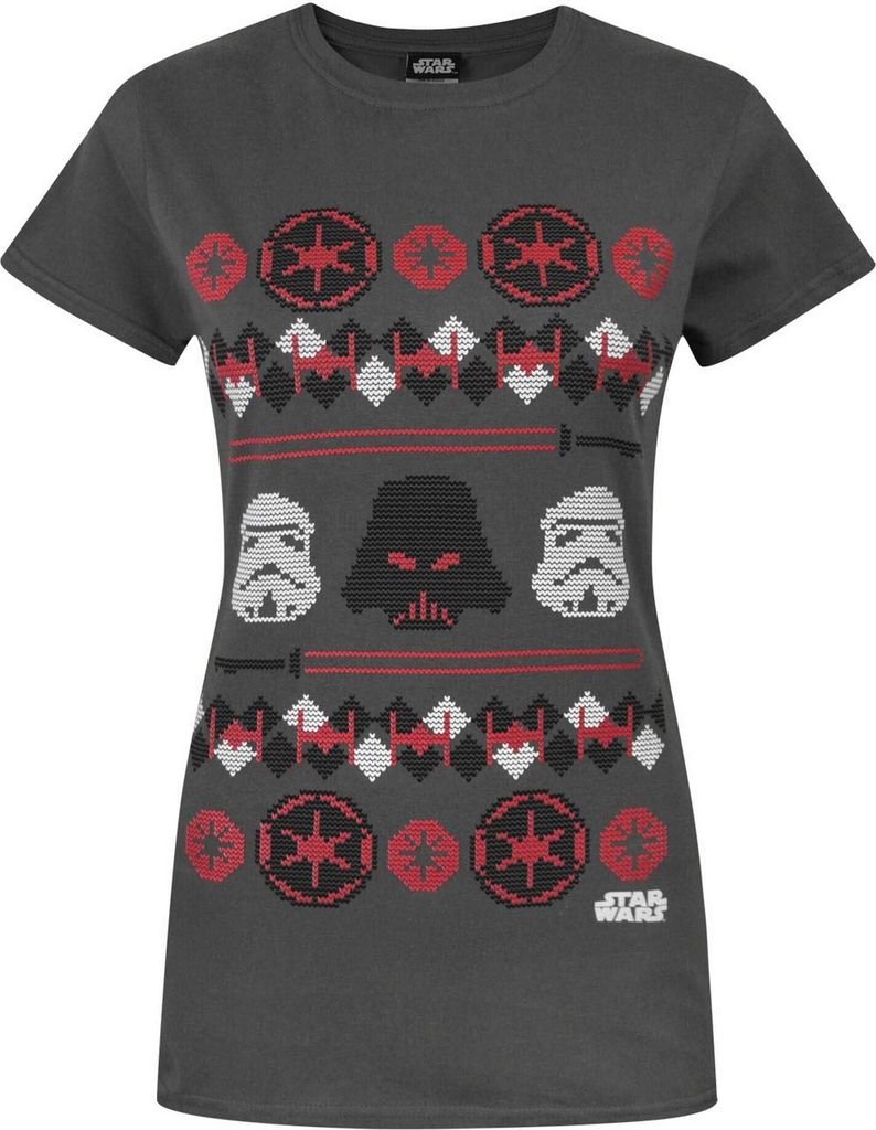 Star Wars Damen Darth Vader Fair Isle Weihnacht T-Shirt NS4236 (S) (Anthrazit)