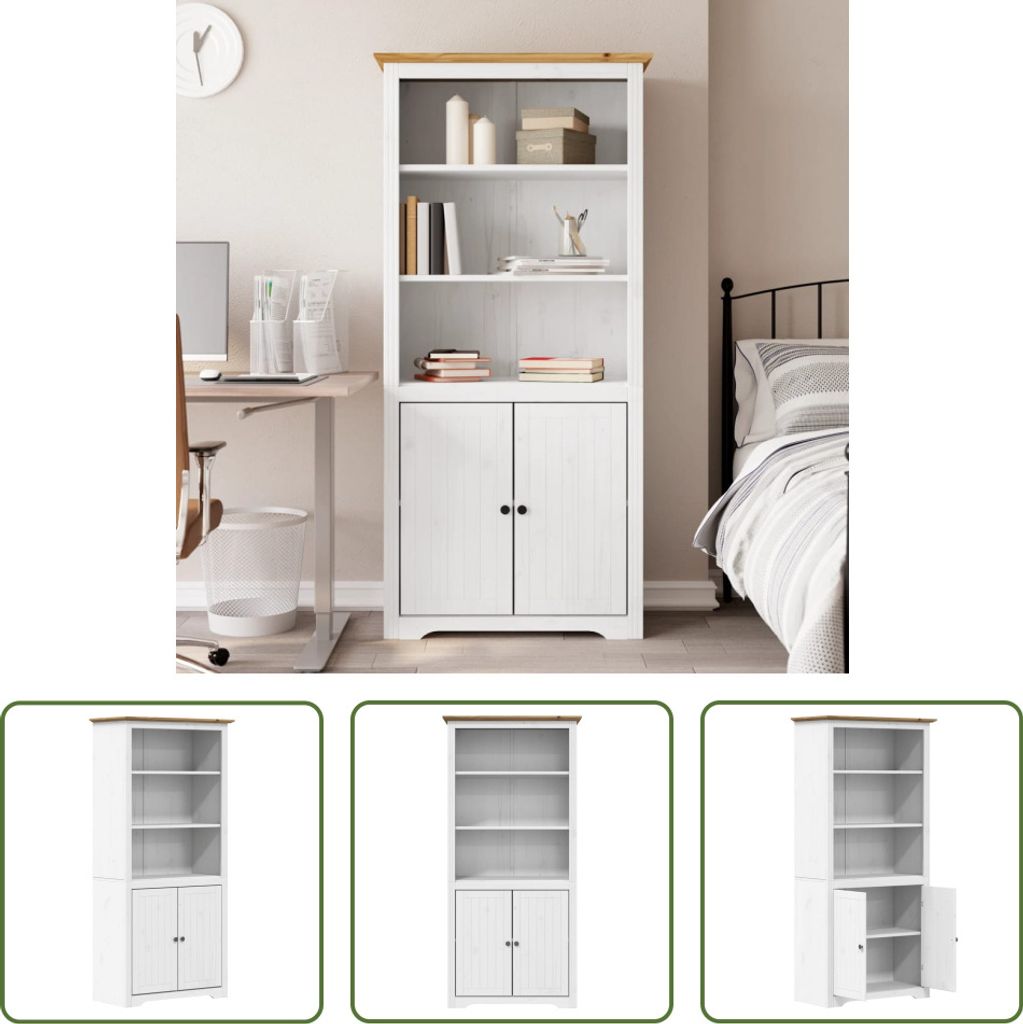 The Living Store Bücherregal BODO Weiß und Braun 82x40x173 cm Massivholz Kiefer