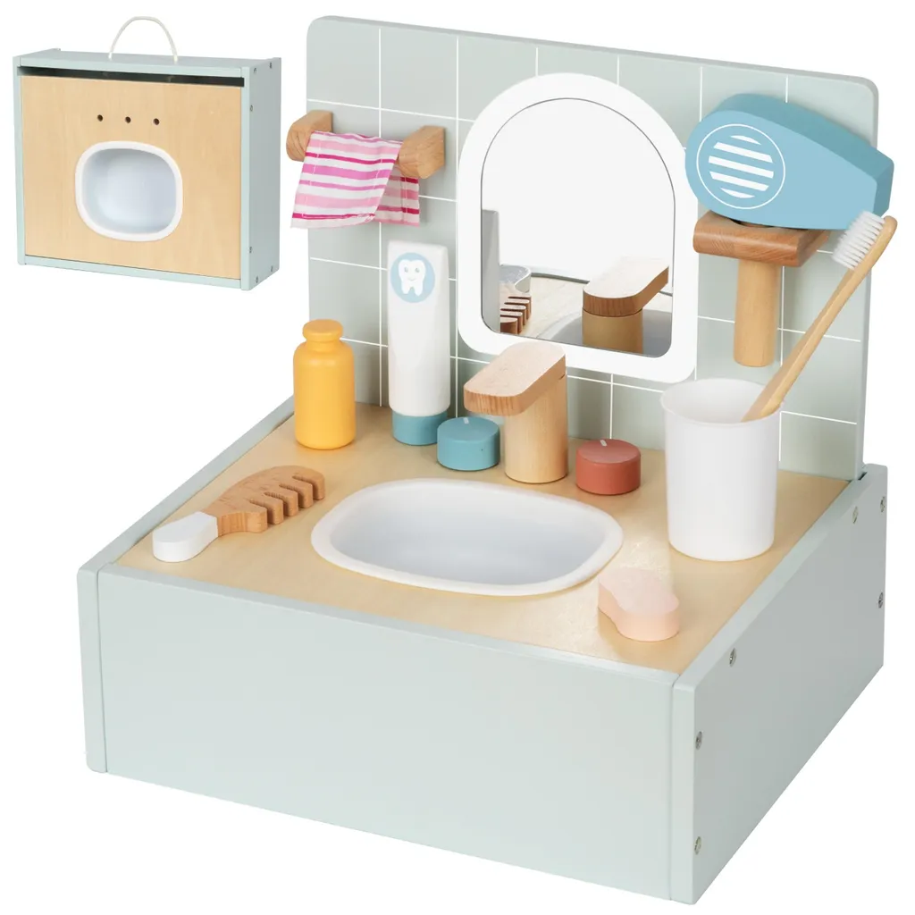 Tooky Toy WC Salle de Bain en Bois avec Accessoires de Jeu Éducatif