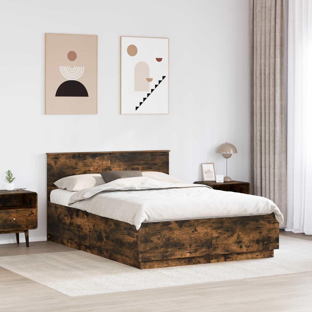 “2026 Modern“ Bettrahmen Geräucherte Eiche 150 x 200cm Holzwerkstoff - Designermöbel 576049 - Klassische BettenJugendbett Tagesbett