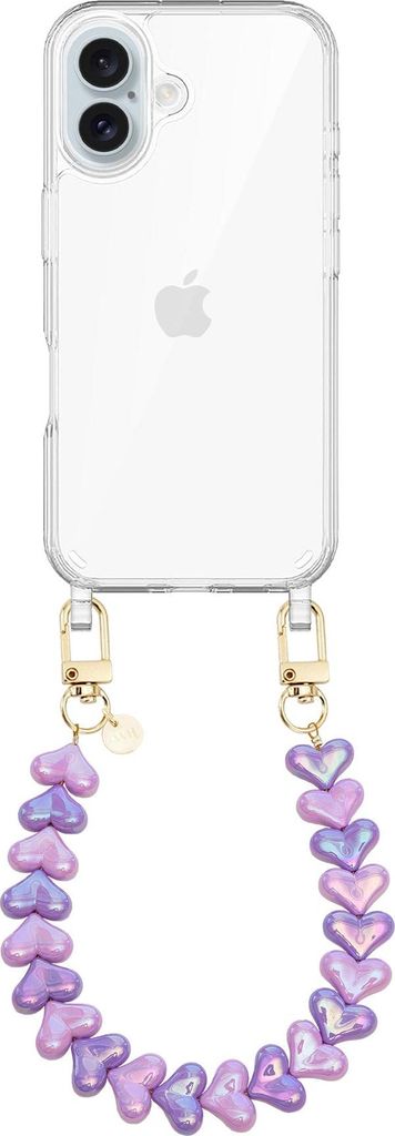iPhone 17 - Funky Hearts (Pink & Purple Metallic) Transparant Cord Case