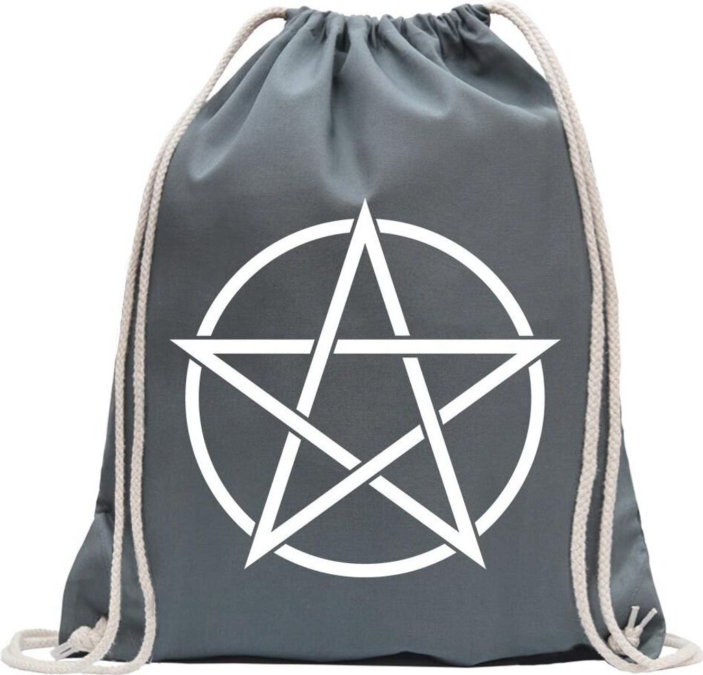 Kiwistar - Turnbeutel - stahlgrau - Pentagramm - Fun Rucksack Sport Beutel Gymsack Baumwolle mit Ziehgurt