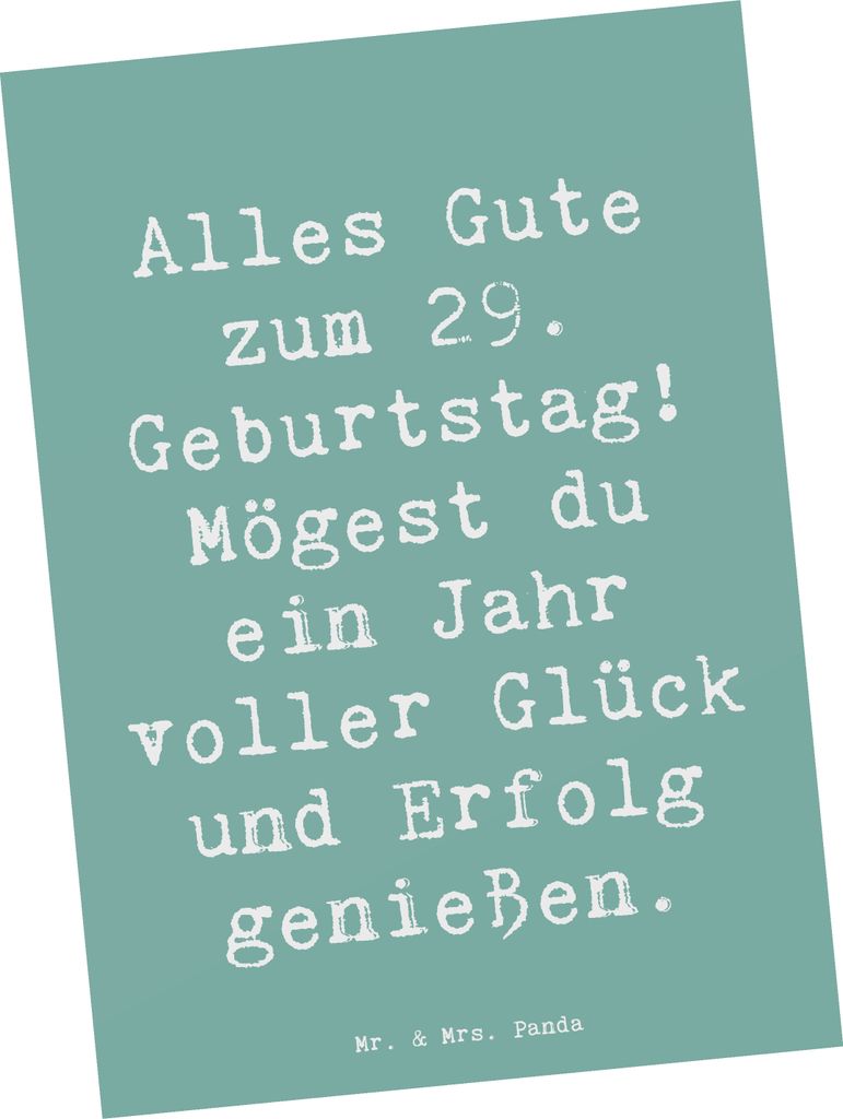 Mr. & Mrs. Panda Postkarte Spruch 29. Geburtstag - Meeresbrise - Geschenk, Postkarten, Abenteuer, Freude schenken, Ansichtskarten, Grußkarte, Glü...