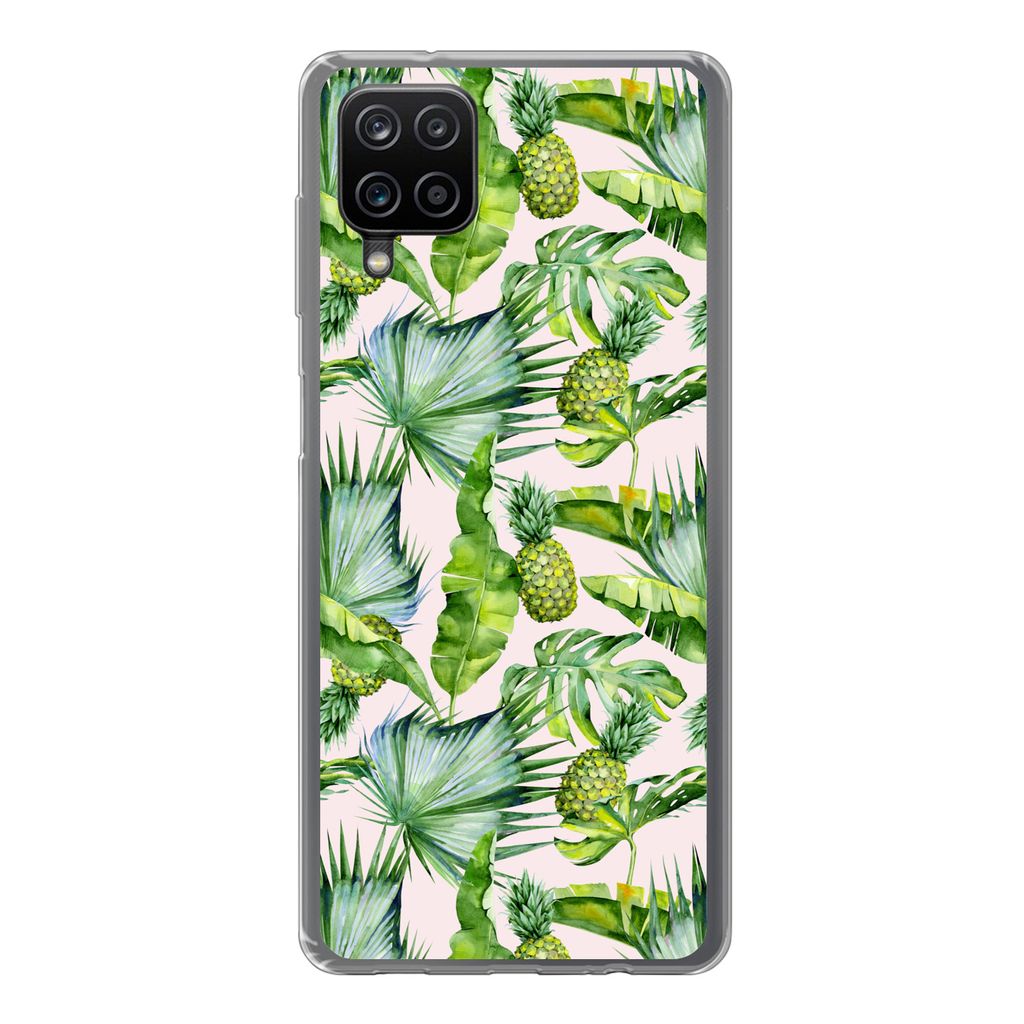MuchoWow Handyhülle Schutzhülle Hülle für Samsung Galaxy A12 Blätter - Ananas - Muster Silikon Softcase Handy Hülle - Bild