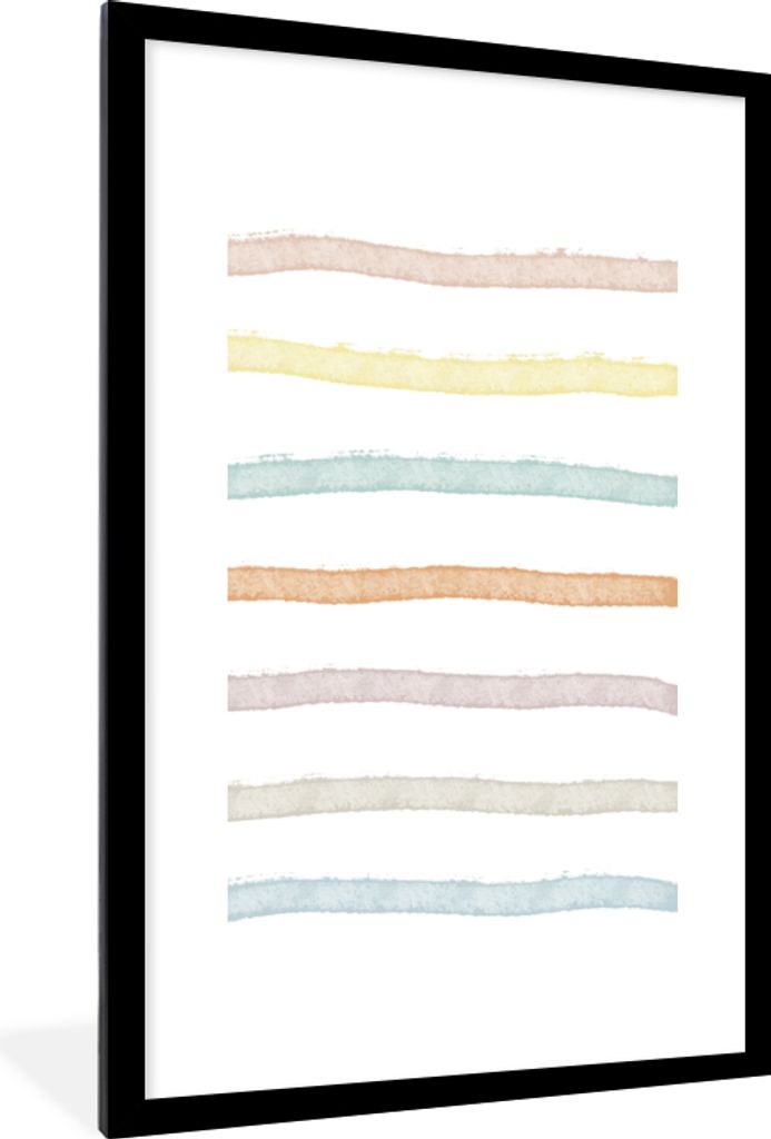 MuchoWow Gerahmtes Poster Linie - Pastell - Regenbogen - Muster 60x90 cm - Poster mit Schwarzem Bilderrahmen Wandposter Rahmen Foto Bilder - Deko...