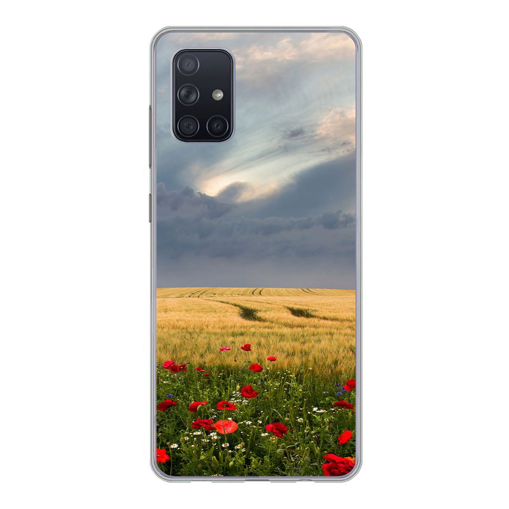 MuchoWow Handyhülle Schutzhülle Hülle für Samsung Galaxy A51 5G Blumen - Weizen - Wolken Silikon Softcase Handy Hülle - Abbildung