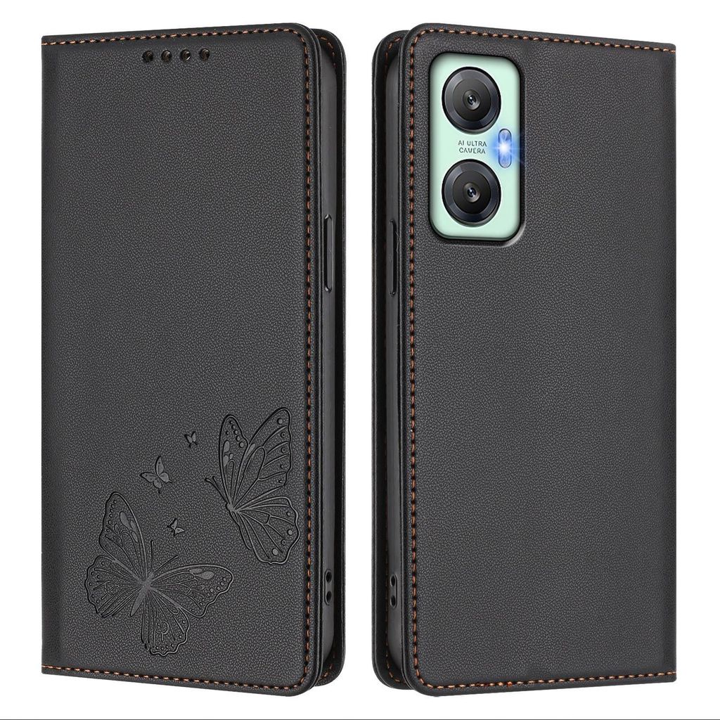 Lederhülle für Infinix Hot 20 5G, Schmetterling Prägung Leder Brieftasche Schutzhülle mit Ständer Schwarz
