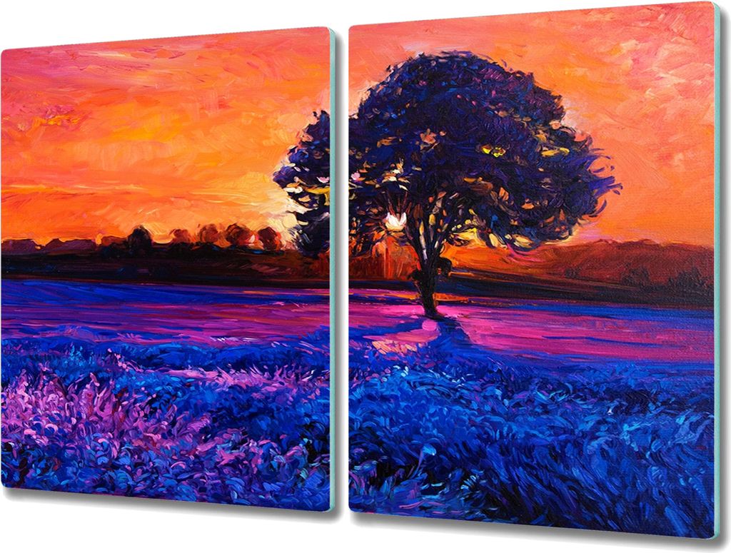 Coloray Herdabdeckplatte 2x40x52 cm Schneidebrett Kochplattenabdeckung Küchenbrett Hackbrett - Blumen Sonnenuntergang