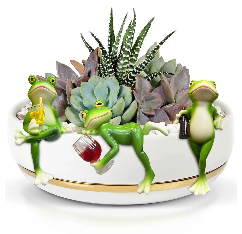 Grenouilles décoratives en résine pour rebord de pot et bassin - 4 pcs