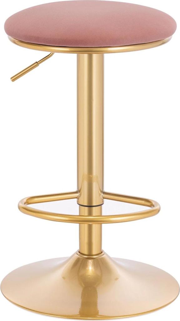 Barhocker - Höhenverstellbares Modell - 360° Drehbar - Fußstütze - Samtsitz - Bis 120 kg - Sitzhöhe 61–82 cm - Rosa