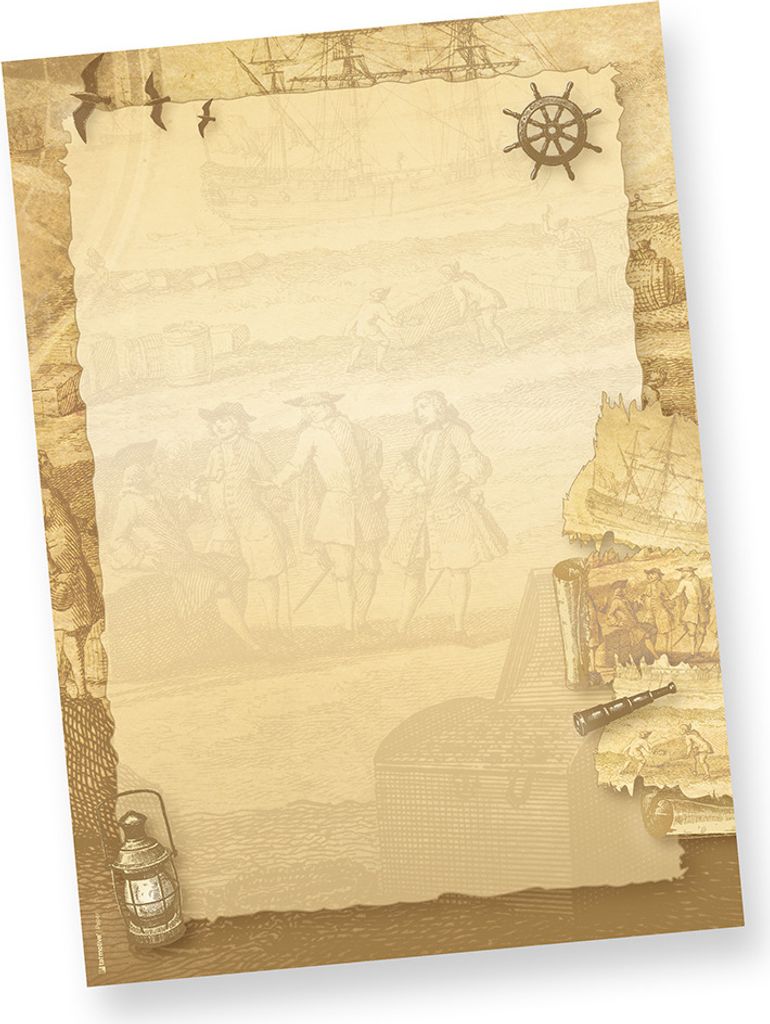 Briefpapier Piraten & Schatzkarte 500 Blatt beidseitig bedruckt A4 Schreibpapier Schiff maritim