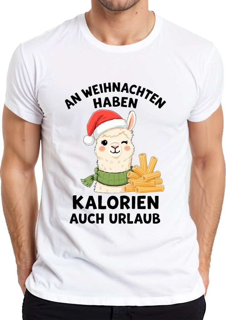 An Weihnachten haben Kalorien Urlaub Alpaka Lama lustig Herren T-Shirt, Weiß, S