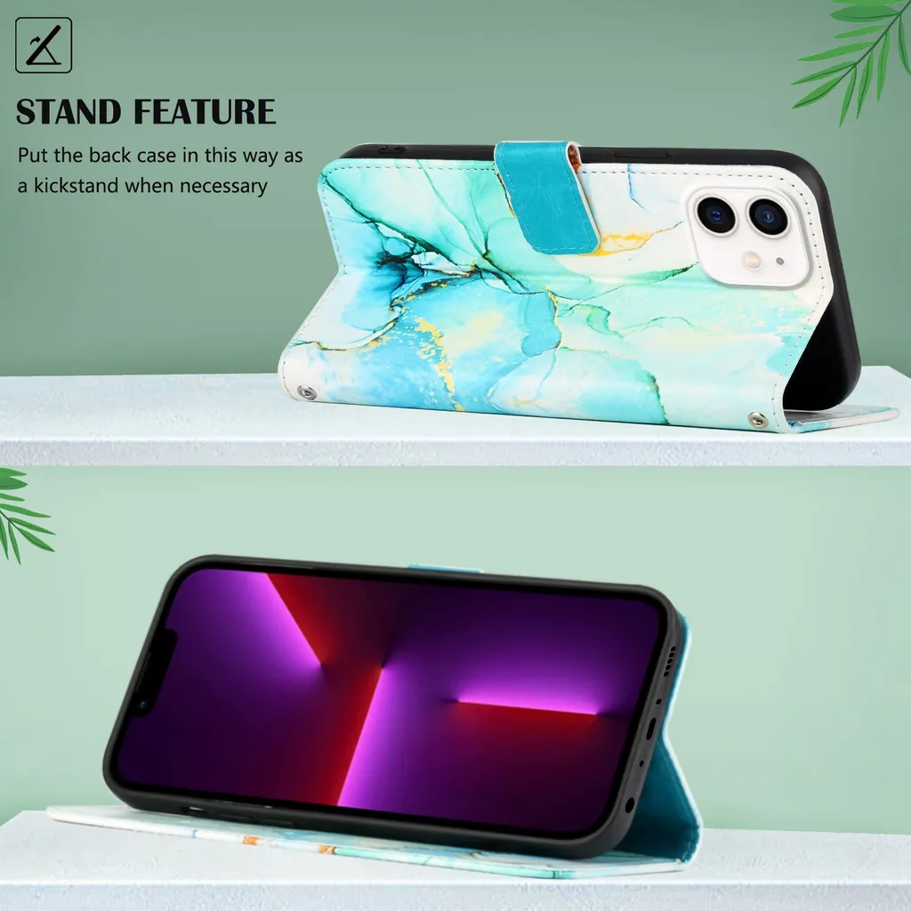 Custodia a Libro iPhone 12 Mini Verde Marmo | Wallet Case con Stand - 3