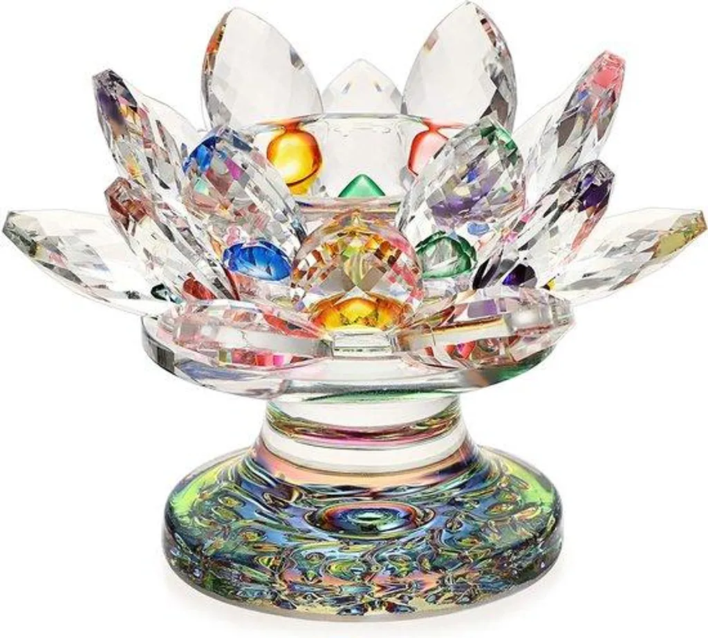 Porte-Bougie Lotus Multicolore en Cristal - Décoration Verre Ar-en-Ciel