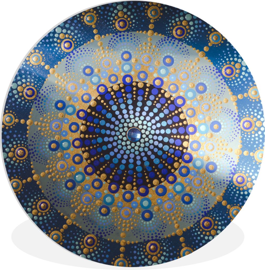 MuchoWow Rundes Wandbild - Runde Bilder Kreis - Mandala - Blau - Gelb Ø 30 cm Kreis Wanddekoration Kunststoff - Wandkreis - Wandschmuck - Schlaf...