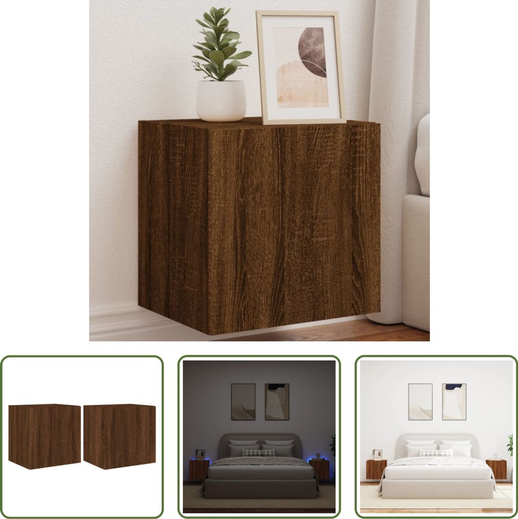 The Living Store TV-Wandschränke mit LED-Leuchten 2 Stk. Braun Eichen-Optik