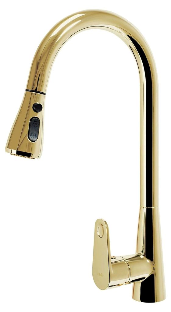 Küchenarmatur ausziehbar MILD GOLD Wasserhahn aus Messing mit 360° Drehung für Küchenspüle