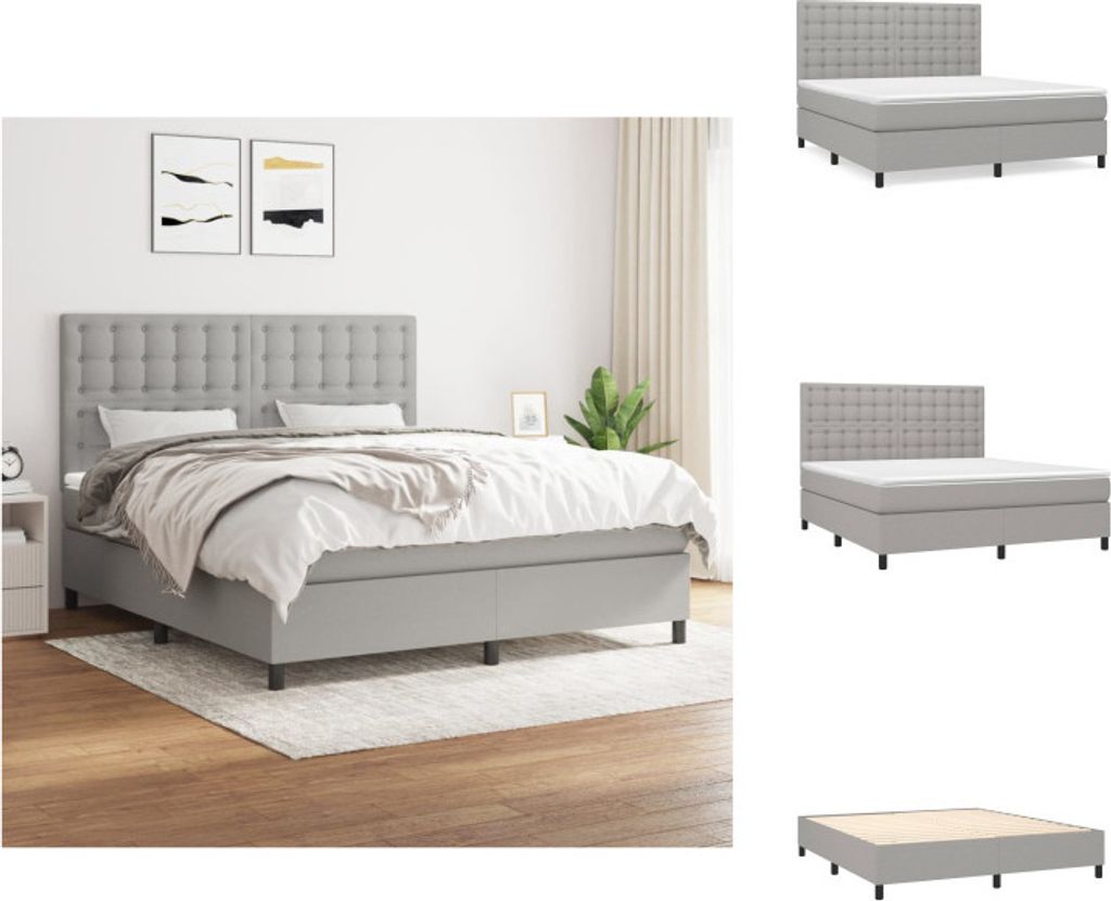 vidaXL Boxspringbett mit Matratze Hellgrau 180x200 cm Stoff - Betten & Bettgestelle