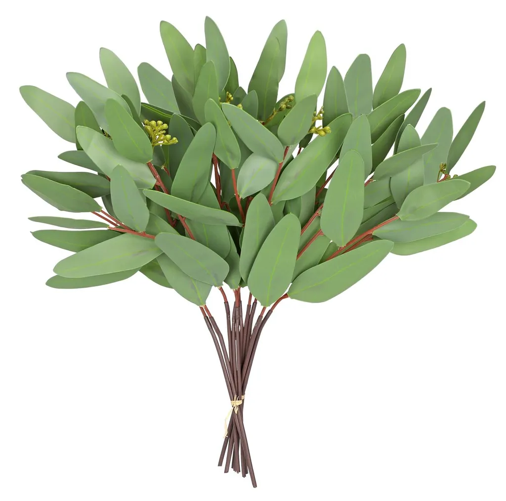 Plantes Artificielles : Lot de 2 Tiges d'Eucalyptus de 37 cm Vertes