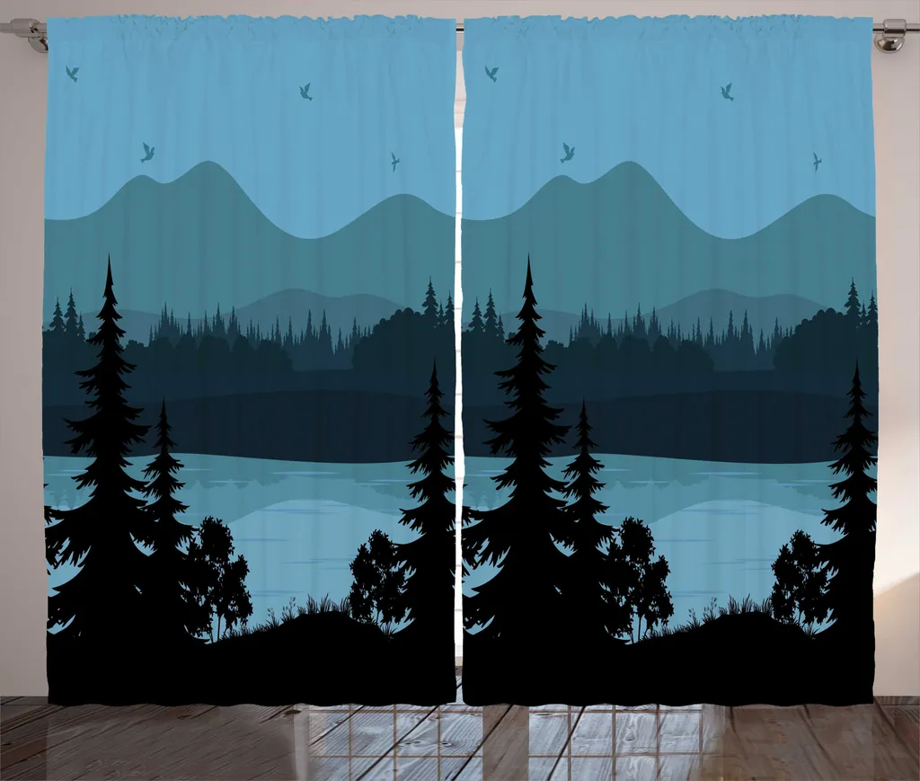 Rideaux Universels de Salon 280 x 225 cm Motif Lac et Forêt ABAKUHAUS