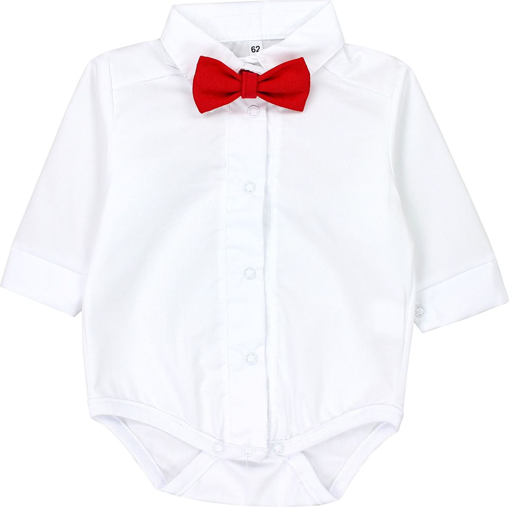 TupTam Jungen Baby Hemd-Body Langarm mit Kragen, Farbe: Weiß / Rote Fliege, Größe: 74