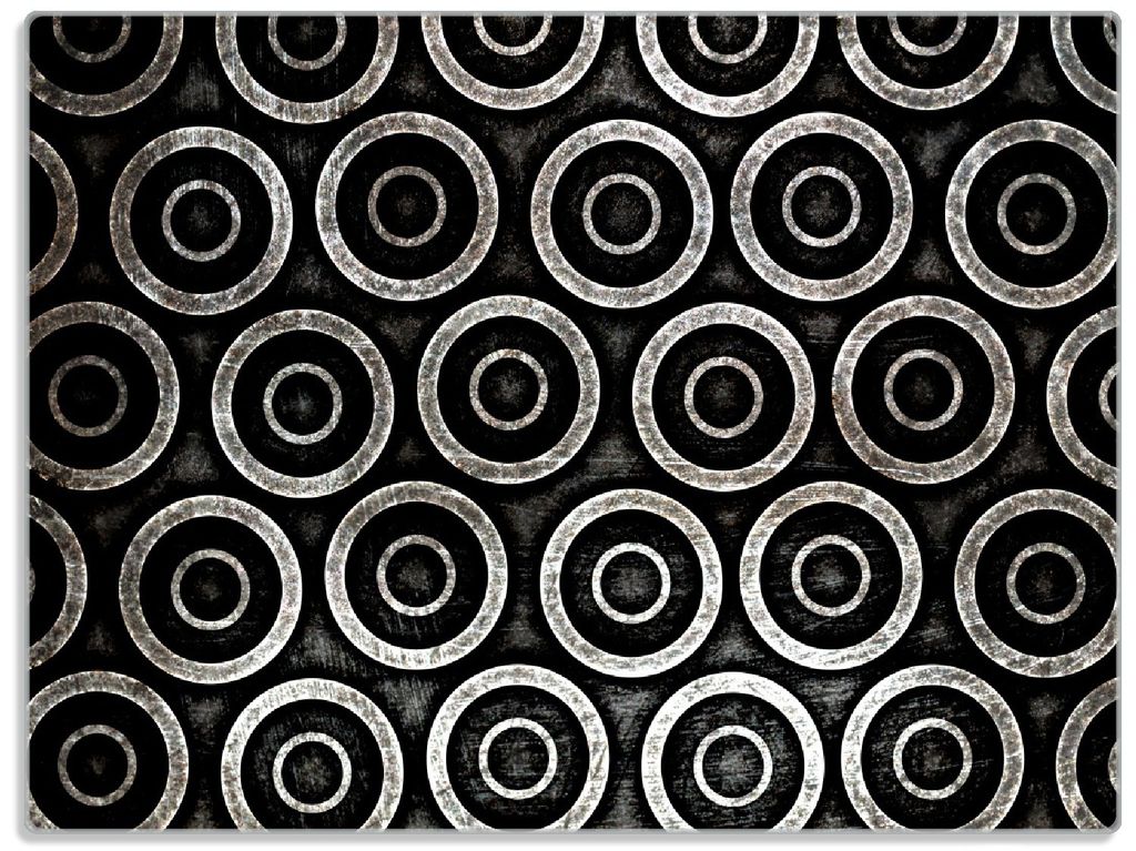 Wallario Glasunterlage, Schneidebrett aus Glas, Größe 30 x 40 cm, Motiv Abstraktes Kreismuster in schwarz und silber
