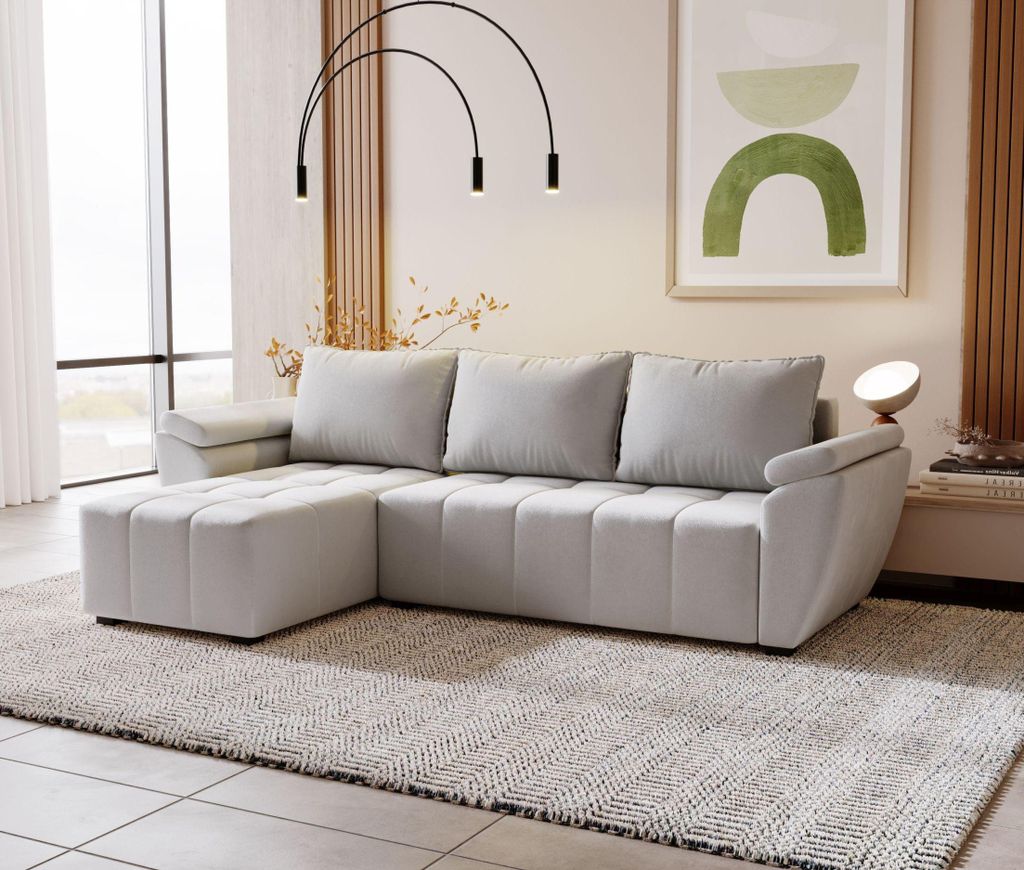 BEDANTE Ecksofa ZEUS L Monolith 84 Links Grau mit Schlaffunktion L-Form Sofa mit Stauraum Bettkasten Wohnzimmersofa Couch Sofa Bettsofa Bettkasten ...