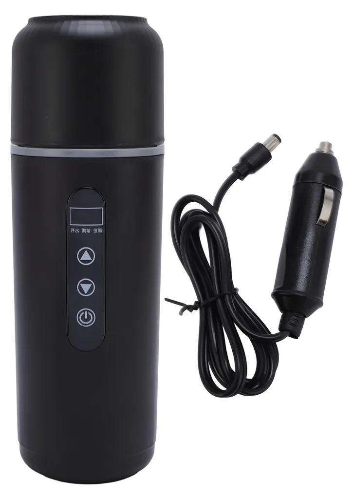 Bouilloire de voiture 500ml en inox 316, tasse chauffante 12V 24V noir