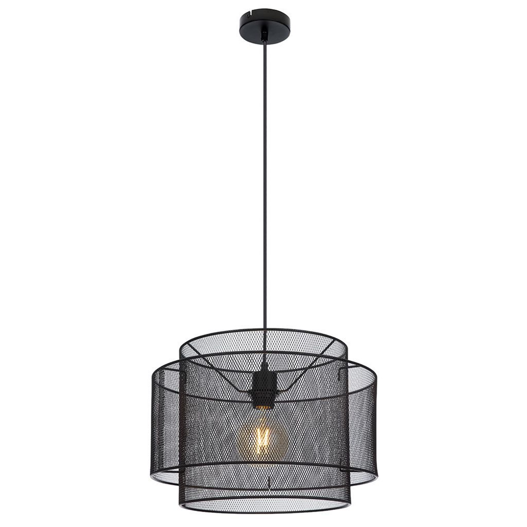 Hängeleuchte, Metallgeflecht, rund, schwarz, H 120 cm