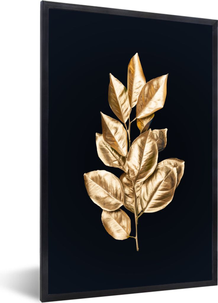 MuchoWow Gerahmtes Poster Pflanze - Blätter - Gold - Schwarz - Luxus 20x30 cm - Poster mit Schwarzem Bilderrahmen Wandposter Rahmen Foto Bilder ...