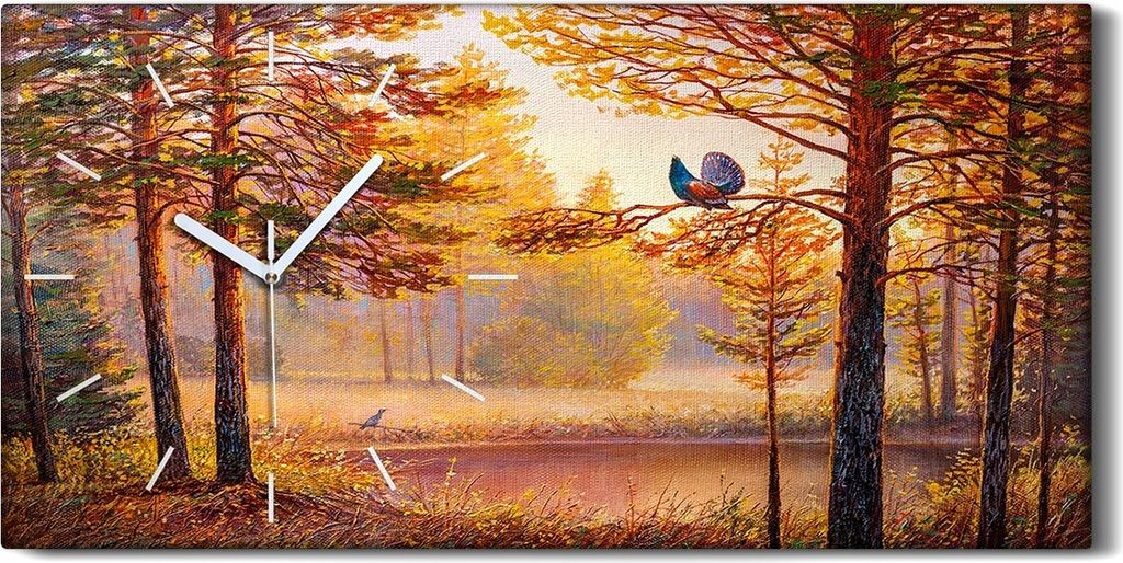 Leinwand Wanduhr Wandkunst Uhr 60x30 Malerei Wald Bäume Wasser Natur Kunst - weiße Hände