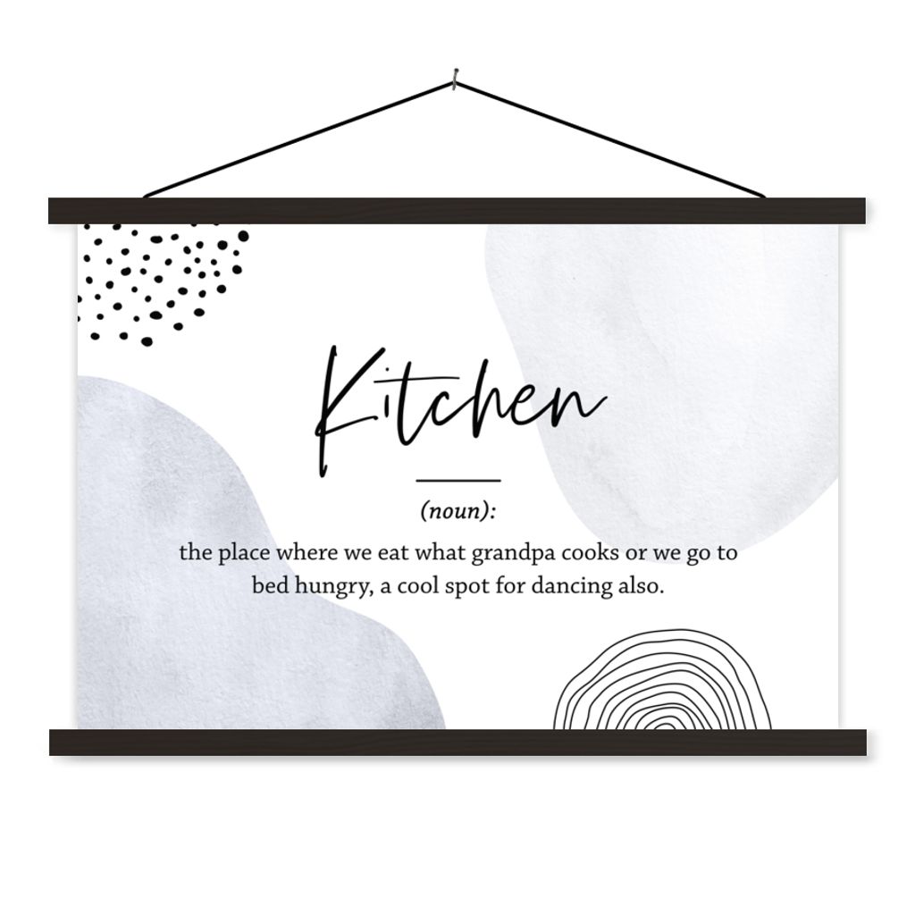 MuchoWow Textilposter Sprichwörter - Zitate - Küche - Definition Küche - Wörterbuch 60x40 cm mit schwarzem Rahmen - Hölzernes