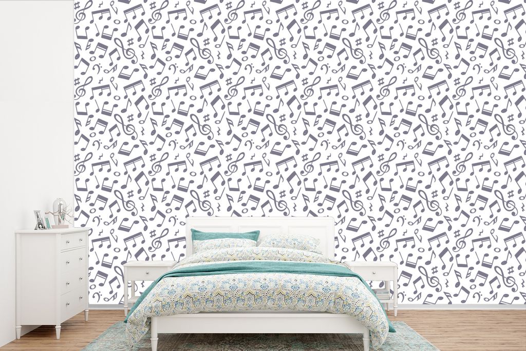 MuchoWow Fototapete für Wohnzimmer oder Schlafzimmer Wandtapete Vinyl Motivtapete Musiknoten - Muster - Musik - 525x350 cm - Das Hintergrundbild