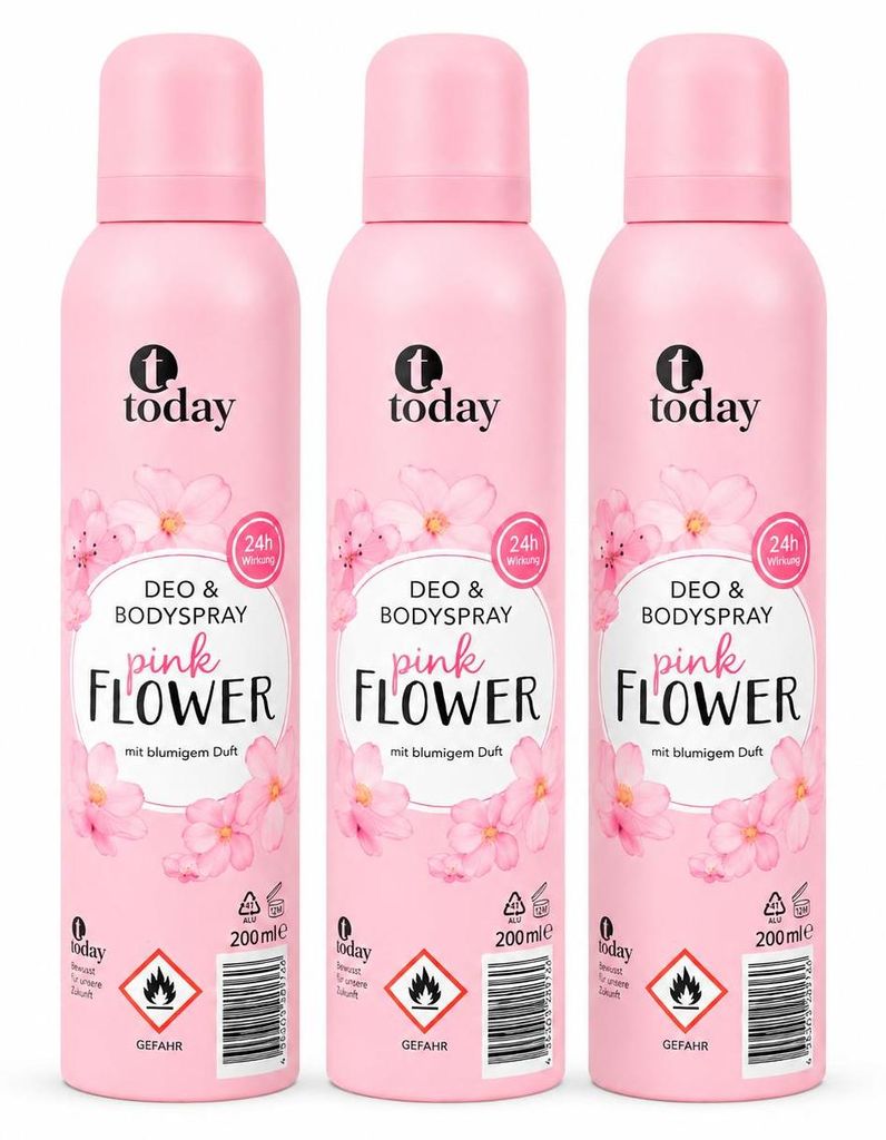today Deo & Bodyspray Pink Flower – 200 ml (3 Pack) Produktbild 
