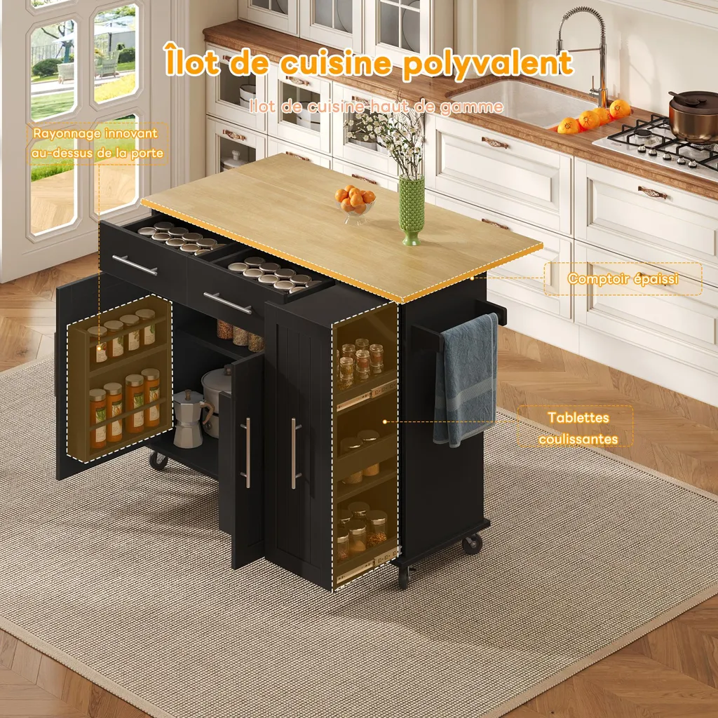 Meuble de Cuisine Gain de Place 120 cm avec Plan de Travail Extensible - 6