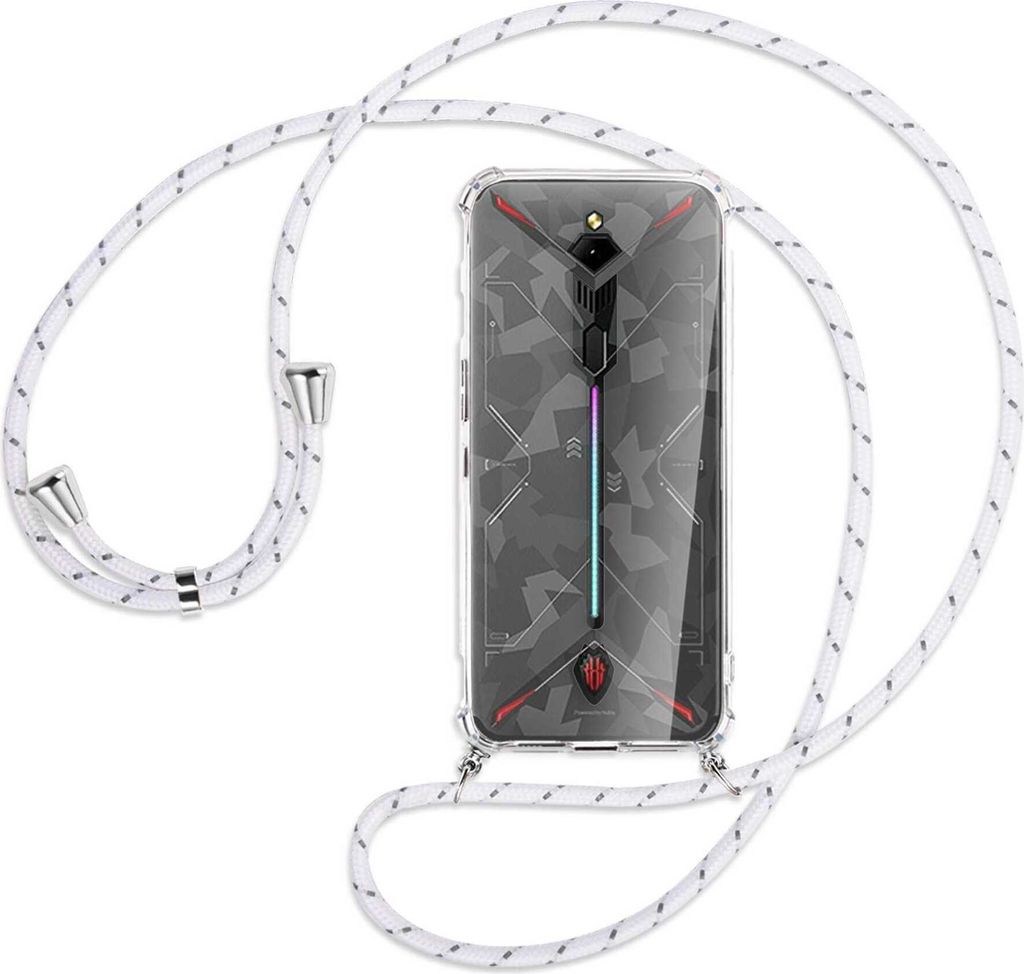 Handykette Backcover-Schutzhülle mit Band (Metall silberfarben) für ZTE Nubia Red Magic 3 / 3s - weiß/grau