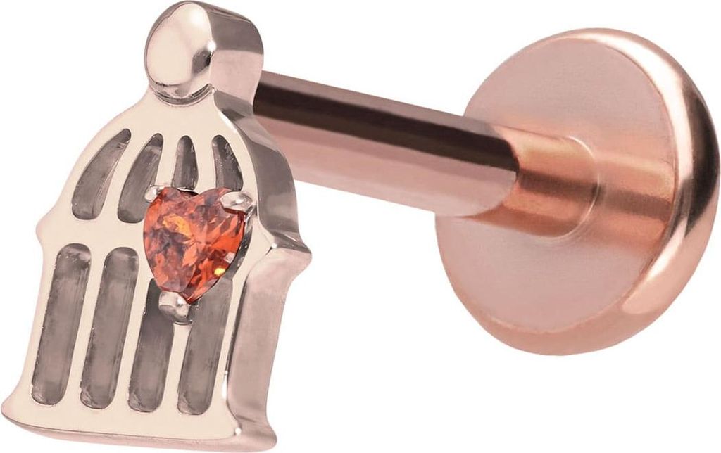 Ohrpiercing, Nasenpiercing Titan Labret mit Push Fit KÄFIG RoséGold Stablänge: 10mm | Stabstärke: 1,2mm