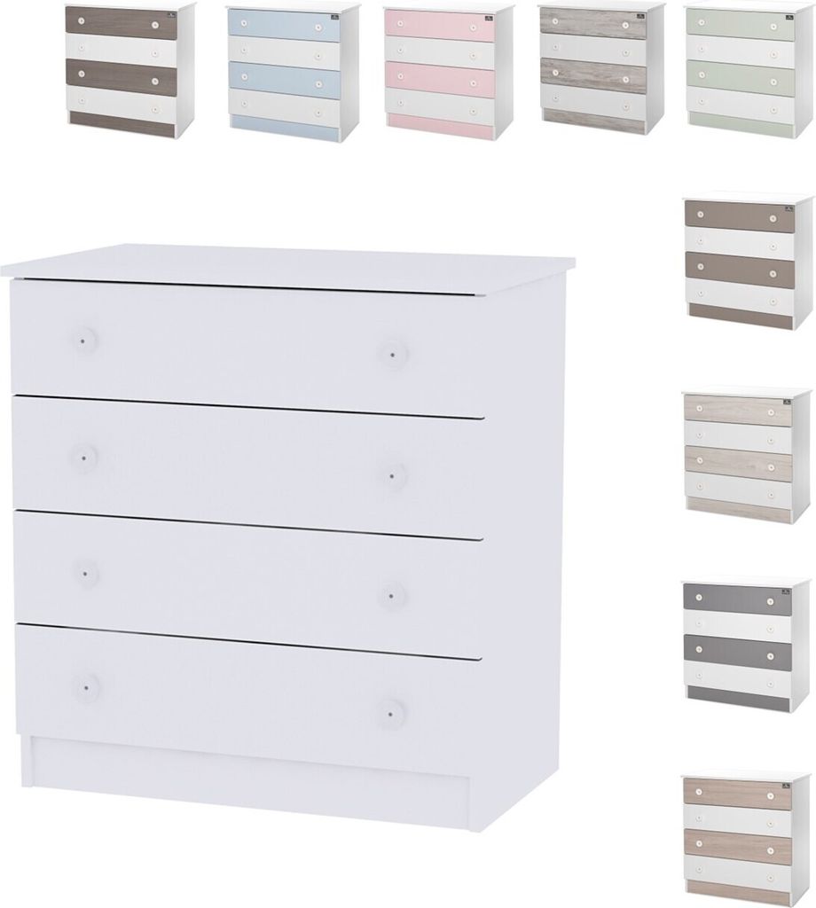 Lorelli Kommode Dresser 81 x 50 x 86 cm, 4 große Schubladen, schnelle Montage in weiß